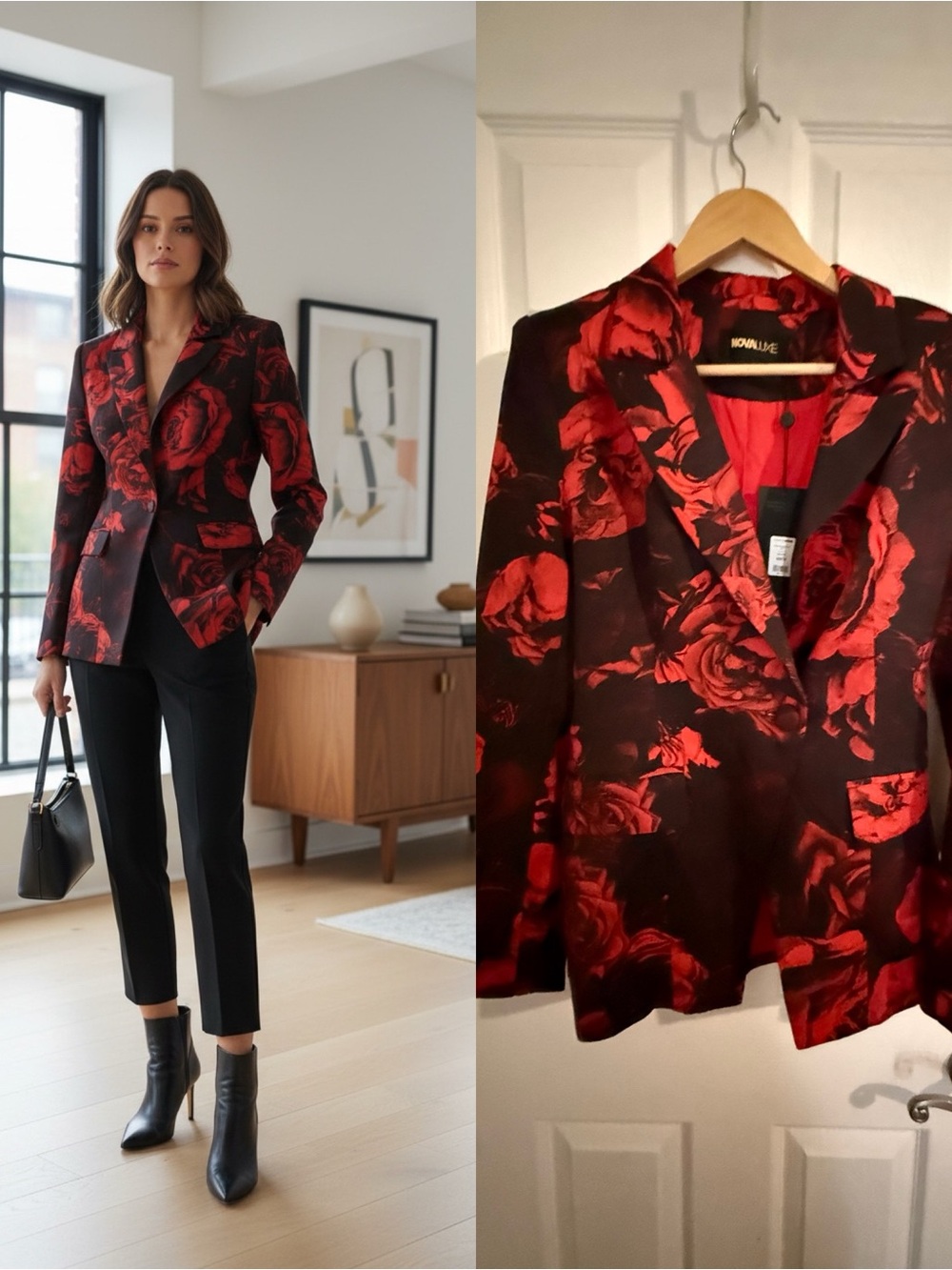 NWT Nova Luxe Blair Red Black Floral Blazer Jacket Size M